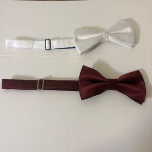 Men’s Satin‎ Bow Tie Set White & Burgundy Adjustable One Size Formal Dress